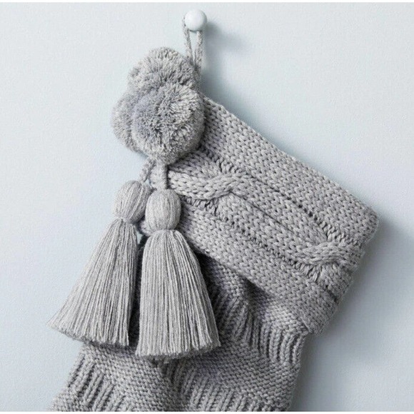NWT Cable Knit Holiday Tassels Stocking Gray Target Hearth & Hand with Magnolia - Picture 2 of 3